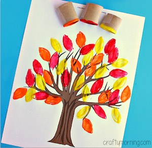 Toilet Paper Roll Leaf Stamping Fall Tree craft for kids