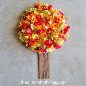 Tissue Paper Fall Tree craft for kids