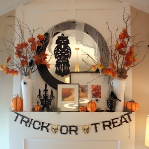 Halloween Mantel with trick or treat garland 