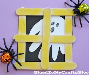 Popsicle Stick Ghost in Window Halloween Craft