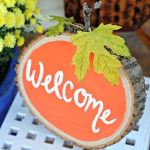 pumpkin welcome wood slice