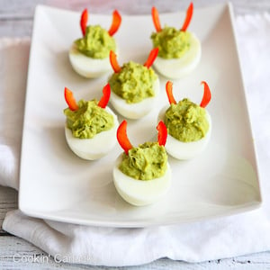 Devilish Avocado Sriracha Deviled Eggs