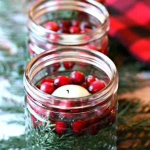 5 Minute cranberry, evergreen and floating candle Luminaries