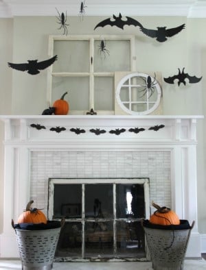 3-D Silhouette bats and spiders for above the fireplace 