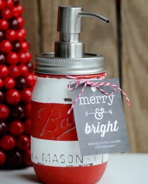 Red Striped Mason Jar Soap Dispenser