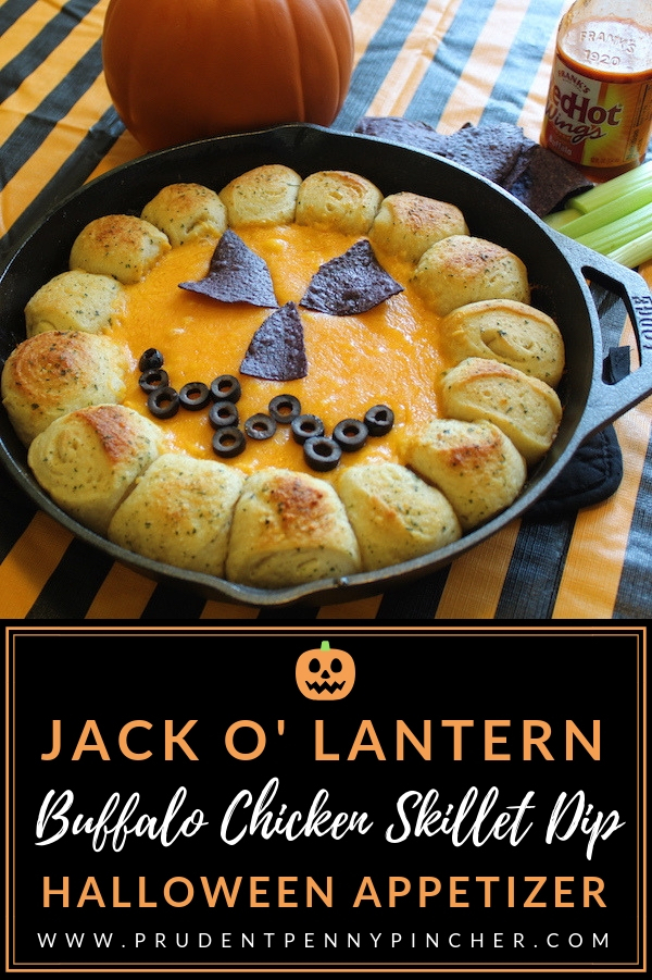 Jack O' Lantern Buffalo Chicken Skillet Dip Halloween Appetizer