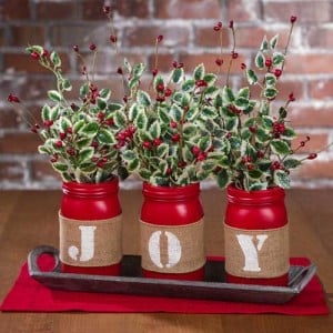 Joy Mason Jar Centerpiece for Christmas table