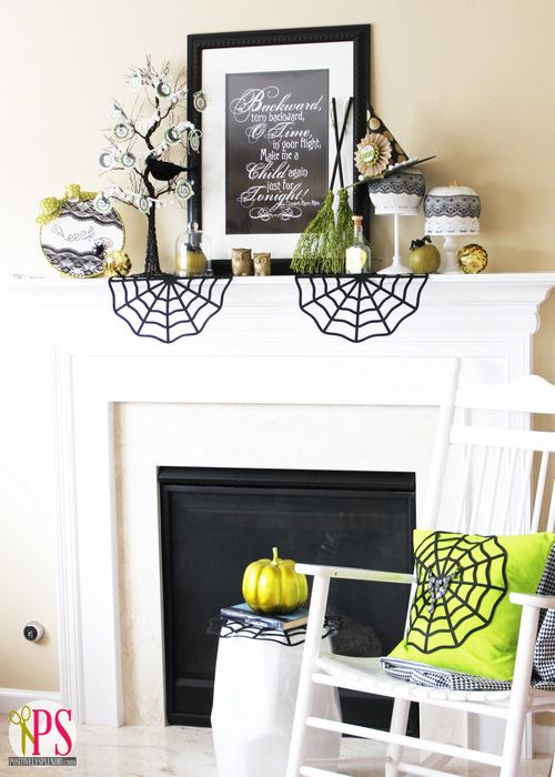 green and black modern Halloween Mantel