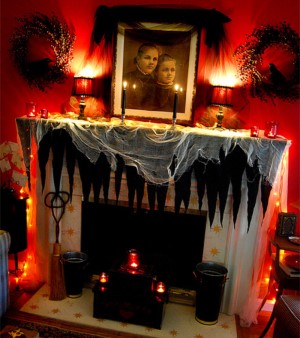 Scary Red  and black glowing Halloween Mantel 