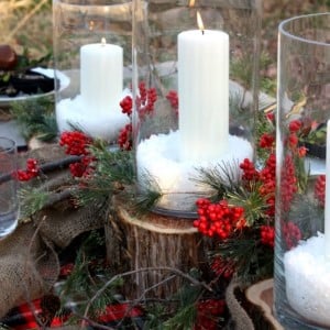 Tablescape navideño natural al aire libre