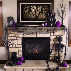 Black and Purple Halloween Mantel Decor