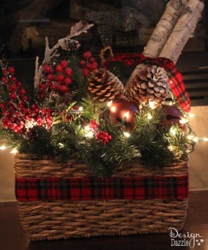 Christmas Basket with Faux Birch Logs