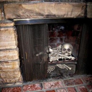 faux Skulls and bones in the Fireplace