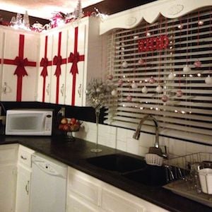 Christmas Bow Wrapped Kitchen Cabinet Decor
