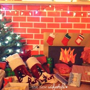 Faux Paper Fireplace apartment christmas decor