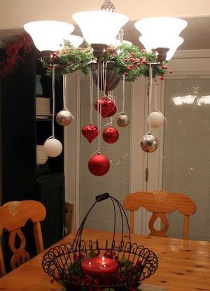 Simple Christmas Ornament Chandelier over dining room table