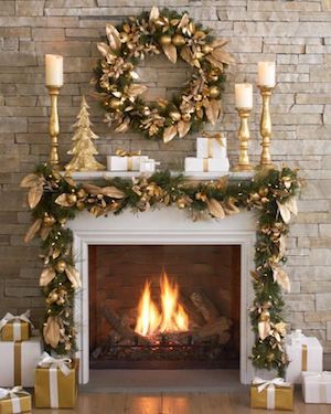 Elegant Gold and Green Christmas Mantel