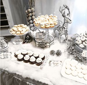 color themed Silver and White Christmas Party table decorations