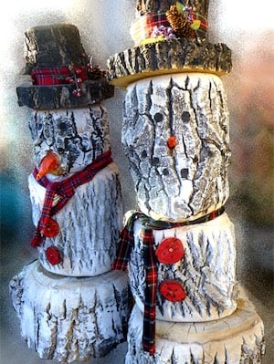 Outdoor DIY Log Snowmen Christmas decoration 