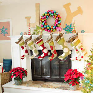 Colorful Joy Christmas Mantel with large joy sign