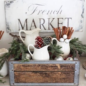 Rustic Farmhouse Christmas Pitchers in wooden box