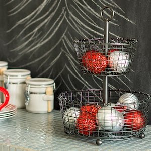 Wire Basket with Ornaments Christmas Kitchen Decor