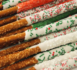 Christmas White Chocolate Dipped Pretzel Rods