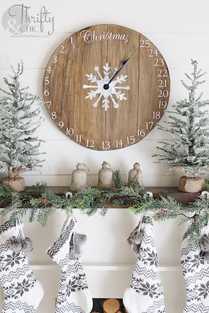 DIY Snowflake Wood Clock over mantel