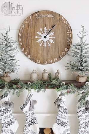 DIY Snowflake Wood Clock over mantel