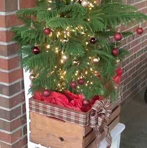 Wood Crate Faux Planter christmas porch decoration