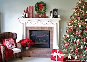 Simple Red and White Christmas Mantel Decor 