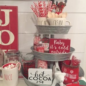 Hot Cocoa Christmas Galvanized Tiered Tray decor ideas