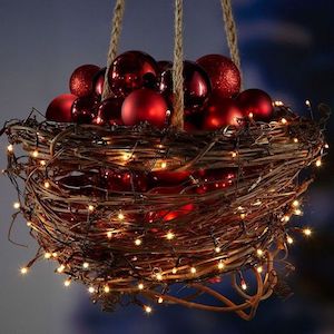 Hanging Christmas Planter with christmas lights 