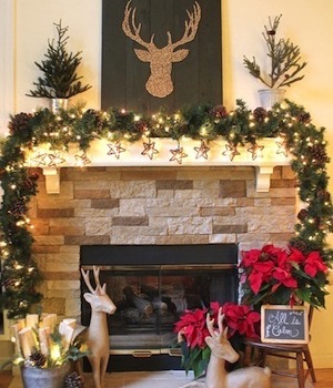 Brown and Red Rustic Reindeer Mantel