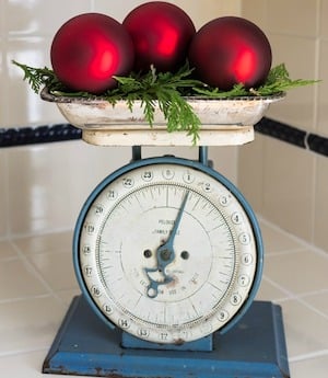 vintage Scale with christmas ornaments