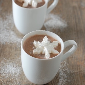 Creamy Hot Chocolate with Cool Whip Snowflakes