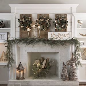 Brown and Green Natural Christmas Mantel