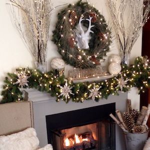 Snowy Woodland Christmas Mantel