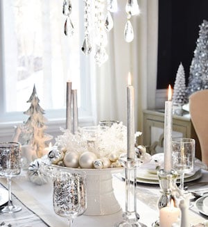 White and Silver Holiday Tablescape