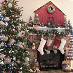 Rustic Woodsy Christmas Mantel with christmas barn