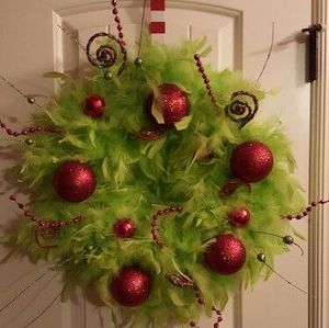DIY Grinch Feather Boa Christmas Wreath