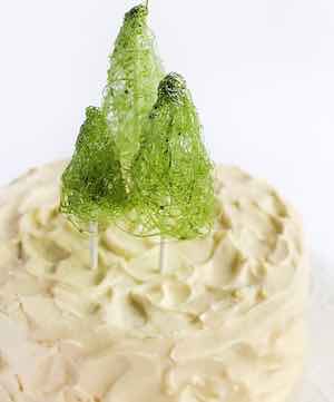 Coconut Cake with Sugar Spun Christmas Trees