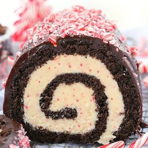 Chocolate Peppermint Bark Roll Christmas Cake