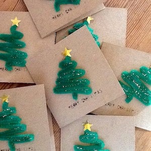 Pipe Cleaner Christmas Tree Cards for kids