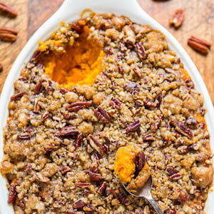 Sweet Potato Casserole with Butter Pecan Crumble Topping christmas party dinner recipe