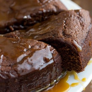 Warm Gingerbread dessert with Caramel Sauce