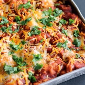 Layered BBQ Chicken & Sweet Potato Enchilada healthy Casserole