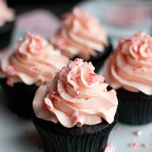 Chocolate Cupcakes with Candy Cane Buttercream