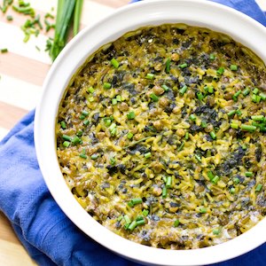 Curried Spinach Rice Lentil Bake