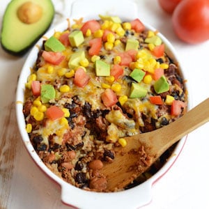 Healthy Chicken Burrito Bowl Casserole with Brown Rice